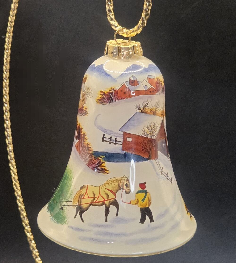 BOMBAY Company Li Bien Christmas Country Scene Glass Bell Ornament
